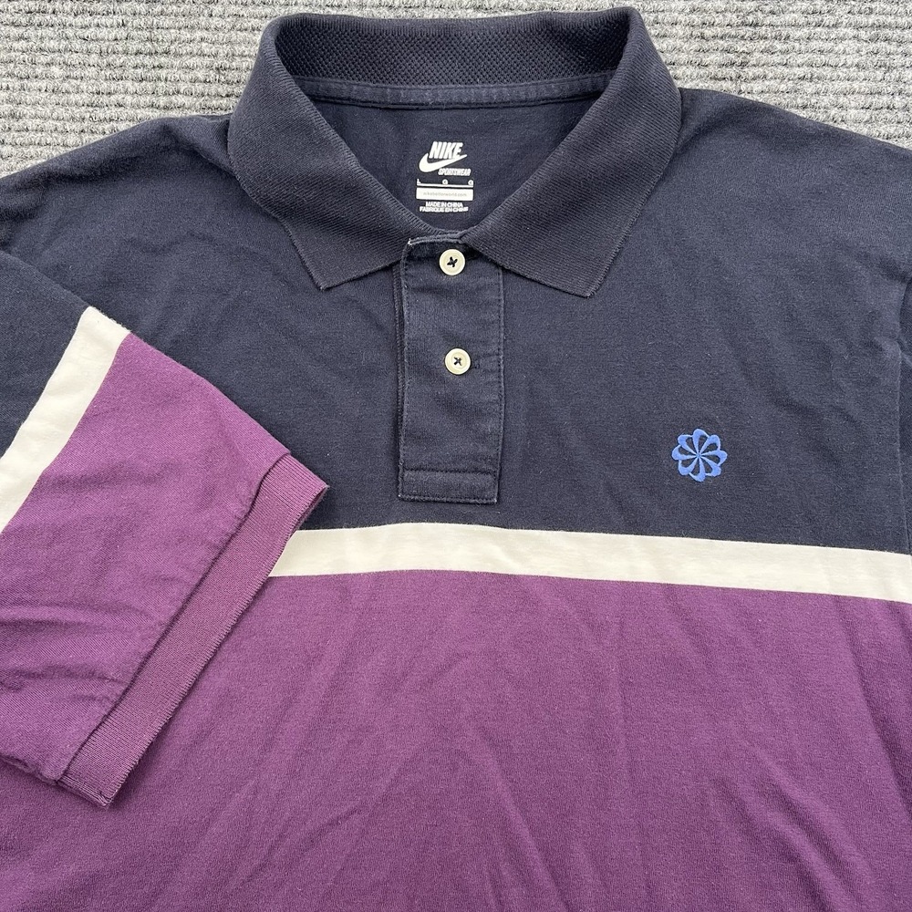 Nike Y2K Sportswear Pinwheel Polo Shirt‎ Men's Large Navy Purple ColorBlocked